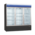 Thumbnail image #1 for Norpole, Inc. NPGR3-SB Three-Section Glass Door Reach-In Refrigerator, 53 cu. ft., Black, Bottom-Mounted Self-Contained Refrigeration