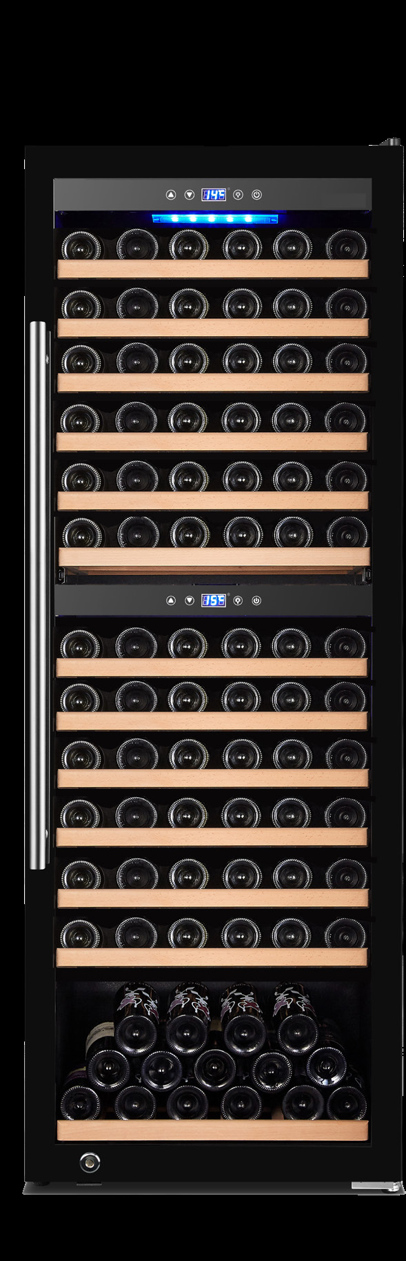 Product image #5 for Omcan Vinovero 25-Inch Dual Zone Commercial Wine Cooler, 126-Bottle Capacity, Locking Black Glass Door