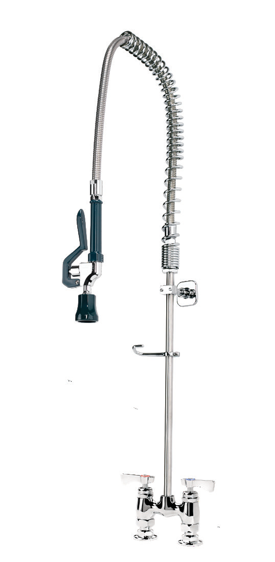 Product image #2 for Krowne Royal Series Deck-Mount Pre-Rinse Faucet Assembly, 4-Inch Centers, Spring-Action Gooseneck, 38-Inch Hose