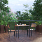 Thumbnail image #2 for Flash Furniture XU-DG-810060362-GG 35" Square Patio Dining Table Set with Faux Teak Slotted Top, Umbrella Hole and 2 Stacking Chairs