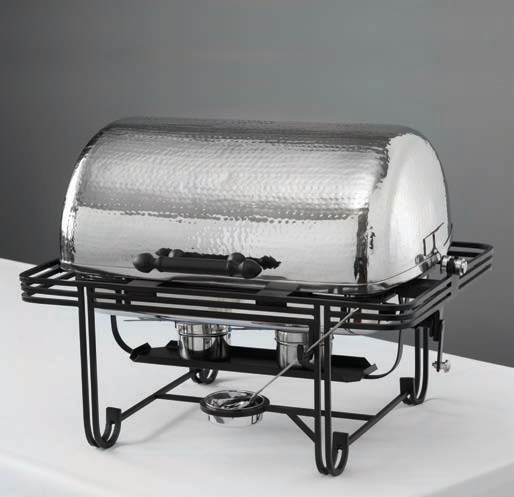 Product image #2 for Mesa 8 Qt Rectangular Hammered Stainless Steel Roll-Top Chafer with Canned Heat