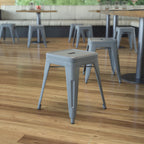 Thumbnail image #2 for Flash Furniture ET-BT3503-18-SIL-GG 18"H Backless Square Metal Stool, Silver, Stackable