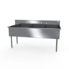 Thumbnail image #1 for NBR Equipment 3BSG-1818 Three-Compartment Sink, 57"W x 21-1/2"D, (3) 18" x 18" x 12" Compartments, 18 Gauge Stainless Steel, Galvanized Legs