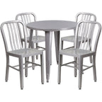 Thumbnail image #1 for Flash Furniture CH-51090TH-4-18VRT-SIL-GG 30-Inch Round Table and 4 Silver Metal Slat-Back Chairs Set