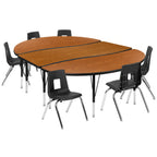 Thumbnail image #1 for Flash Furniture Emmy XU-GRP-14CH-A3060CON-60-OAK-T-P-GG Oval Adjustable-Height Activity Table and 6 Stack Chairs, Oak/Black