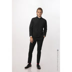 Thumbnail image #2 for Chef Works Apex CQZ01-BBK-XL Men's Black Long-Sleeve Chef Coat, Banded/Notched Collar, Concealed Placket, XL