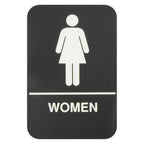Thumbnail image #1 for Thunder Group PLIS6951BK Women's Restroom Sign with Braille, Self-Adhesive, White on Black, 6 x 9 Inches Case of 72