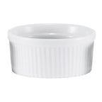 Thumbnail image #1 for Browne USA Foodservice 564022W Porcelain Ramekin, 10 oz., White, 4-3/10" Dia. x 2"H, Ribbed Sides