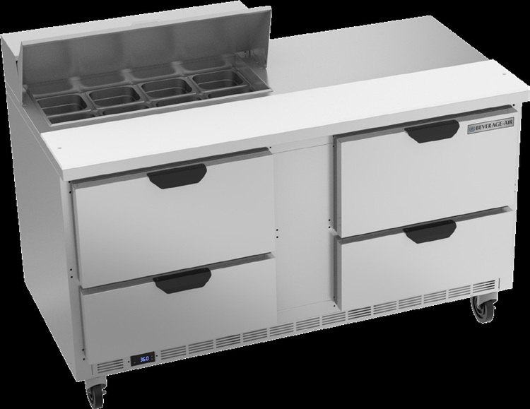Product image #6 for Beverage-Air 60-Inch Two-Section Sandwich Prep Table with 4 Drawers and 8-Pan Top