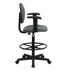 Thumbnail image #2 for Flash Furniture BT-659-GRY-ARMS-GG Gray Upholstered Swivel Drafting Stool with Arms and Adjustable Height