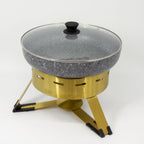 Thumbnail image #1 for Eastern Tabletop EB15735 Round Waterless Chafing Dish with Gold PVD Base, Glass Lid, and 5.5 qt Nonstick Aluminum Dish