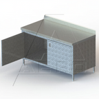Thumbnail image #1 for AERO Manufacturing 3TGBOHD-3084 Enclosed Work Table, Cabinet Base with Hinged Doors, 16-Gauge 304 Stainless Top, 84"W x 30"D x 39"H