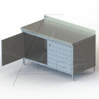Thumbnail image #1 for AERO Manufacturing 3TGBOHD-3060 Enclosed Work Table with Hinged Doors, 16-Gauge Stainless Steel Top, 60"W x 30"D x 39"H, 4" Backsplash