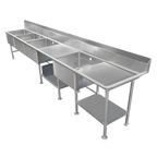Thumbnail image #1 for IMC/Teddy SCS-44-2028-36R Four-Compartment Stainless Steel Scullery Sink with Right Drainboard, 126"W x 32"D x 44"H, 14"D Bowls