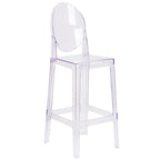 Thumbnail image #1 for Flash Furniture OW-GHOSTBACK-29-GG Outdoor Transparent Polycarbonate Bar Stool with Oval Back, Contoured Seat and Footrest
