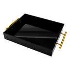 Thumbnail image #1 for Kadra Kitchenware Vikko Serving VS-10-12BK Acrylic Serving Tray, Black with Gold Handle, 10 x 12 x 2 in Case of 6