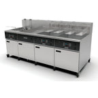 Thumbnail image #1 for Giles Enterprises EOF-20/FFLT/24/24 Electric 4-Tank Banked Fryer with Built-In Filtration, Programmable Controls & Automatic Basket Lifts