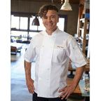 Thumbnail image #1 for Chef Works Volnay PCSS-WHT-L Double-Breasted Short-Sleeve Chef Coat, White Poly/Cotton, Large