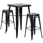 Thumbnail image #1 for Flash Furniture CH-31330B-2-30SQ-BK-GG Square Bar-Height Table and 2 Backless Bar Stools Set, Black, 27-3/4" Square x 40"H