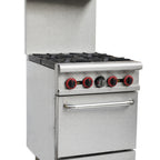Thumbnail image #1 for SABA GR-24 24" Gas Commercial Range with 4 Open Burners, Standard Oven, Stainless Steel Front & Sides, Backriser with Hi-Shelf