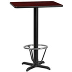 Thumbnail image #1 for Flash Furniture XU-MAHTB-2430-T2222B-3CFR-GG Bar-Height Rectangular Pedestal Table, 30"W x 24"D x 43-1/8"H, Mahogany Laminate