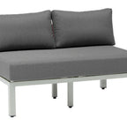Thumbnail image #1 for G & A Commercial Seating Ravello 8402 Indoor/Outdoor Lounge Sofa with Grey Cushions, Synthetic White-Wash Teak & Grey Aluminum Frame