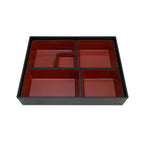 Thumbnail image #1 for Korin Inc NR-321 Rectangular Plastic Bento Box, 5 Compartments, Red Interior/Black Exterior, Dishwasher Safe, 10.4 x 8 x 2 in