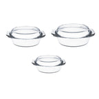 Thumbnail image #1 for Kadra Kitchenware Simax SX-301 Oval Glass Casserole Dish Set, 6-Piece, Clear, with Lids, 1 qt, 1.5 qt & 2 qt Case of 2