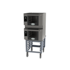 Thumbnail image #1 for Cadco Bakerlux™ BLS-3HGD-2 ™ Double-Stack Half-Size Electric Convection Oven with Open Stand and Digital Controls