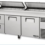 Thumbnail image #10 for True Mfg. - General Foodservice TPP-AT2-93D-2-HC 93.5-Inch 2-Section Pizza Prep Table with 2 Doors, 2 Drawers & White Poly Cutting Board