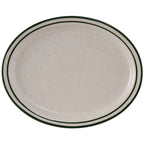 Thumbnail image #1 for Tuxton China Emerald TES-013 Ceramic Oval Platter, 11-1/2" x 9-1/8", Narrow Rim, American White/Eggshell with Green Speckle 1 Dozen