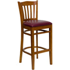 Thumbnail image #1 for Flash Furniture Hercules XU-DGW0008BARVRT-CHY-BURV-GG Restaurant Bar Stool, Vertical Wood Slat Back, Burgundy Vinyl Upholstered Seat, Cherry Finish