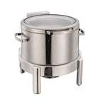 Thumbnail image #1 for Eastern Tabletop Jazz 38811GS 11 qt Round Stainless Steel Induction Soup Chafer with Hinged Glass Cover