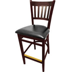 Thumbnail image #1 for Oak Street WB102MH Armless European Beechwood Bar Stool, Mahogany Finish, Vertical Slat Back, Brass Footrest Guard