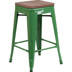 Thumbnail image #1 for Flash Furniture CH-31320-24-GN-WD-GG Green Counter-Height Bar Stool, Backless, Textured Wood Seat, Galvanized Steel Frame