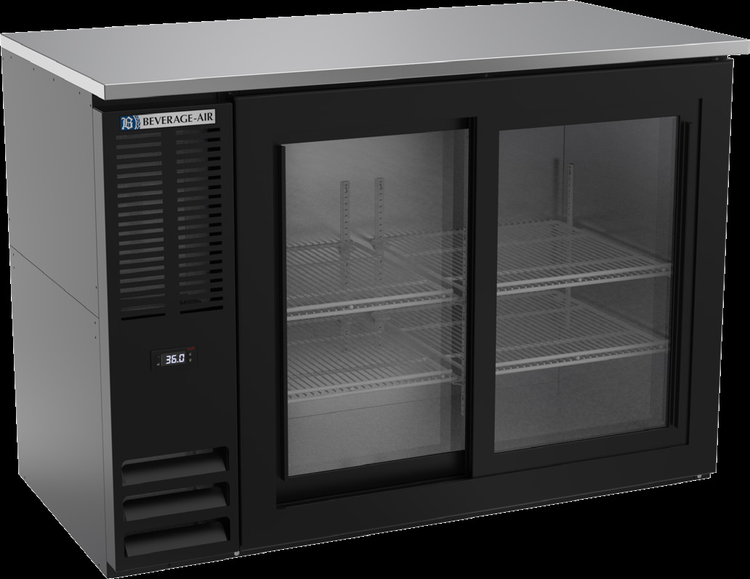 Product image #2 for Beverage-Air 48-Inch Two-Section Food-Rated Back Bar Refrigerator with Sliding Glass Doors, Black