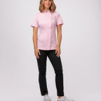 Thumbnail image #1 for Chef Works Springfield BCWSZ006-PIN-3XL Women's Pink Short-Sleeve Single-Breasted Chef Coat, 65/35 Cotton/Poly Twill, 3XL