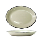 Thumbnail image #1 for International Tableware Sydney SY-13 Ceramic Oval Platter, 11-1/2" x 8-5/8", Scalloped Edge, American White with Black Band 1 Dozen
