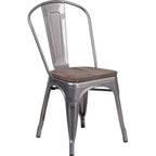 Thumbnail image #1 for Flash Furniture XU-DG-TP001-WD-GG Stackable Side Chair, Metal Vertical-Slat Back, Textured Wood Seat, Distressed Silver Finish