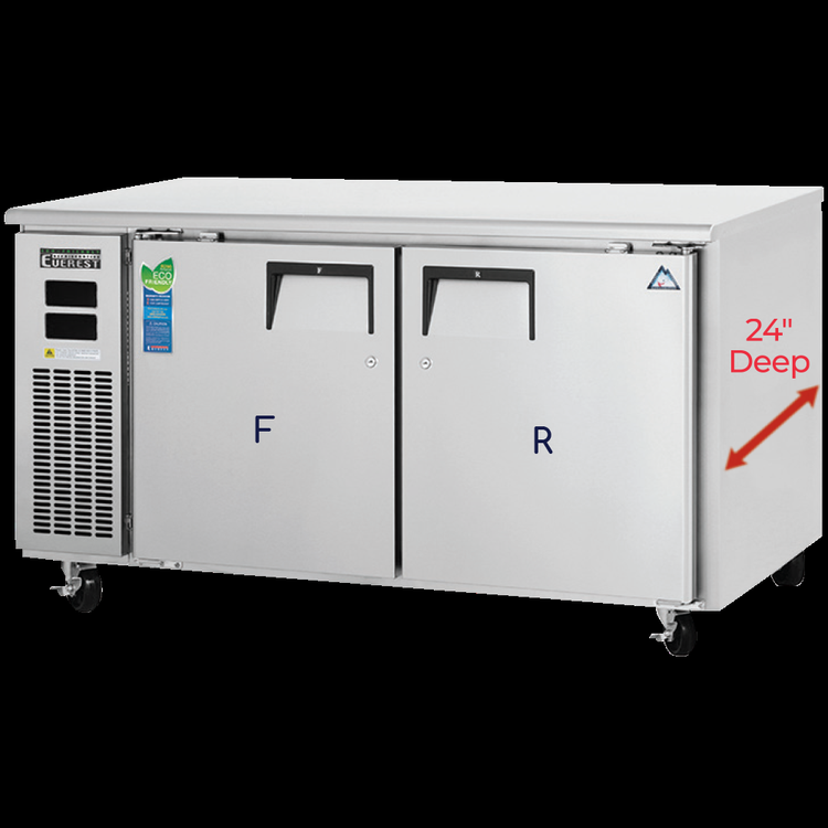 Product image #5 for Everest 59-1/2-Inch Undercounter Dual Temperature Refrigerator/Freezer Combo with Stainless Steel Worktop