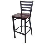 Thumbnail image #1 for JustChair M20130-BLK-SS Armless Ladder-Back Bar Stool with Solid Wood Seat and Black Steel Frame