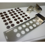Thumbnail image #1 for Matfer Bourgeat 385050 Chocolate Tuile Kit, 2-inch Diameter, Perforated Stainless Steel Plate, Chocolate Container/Shuttle