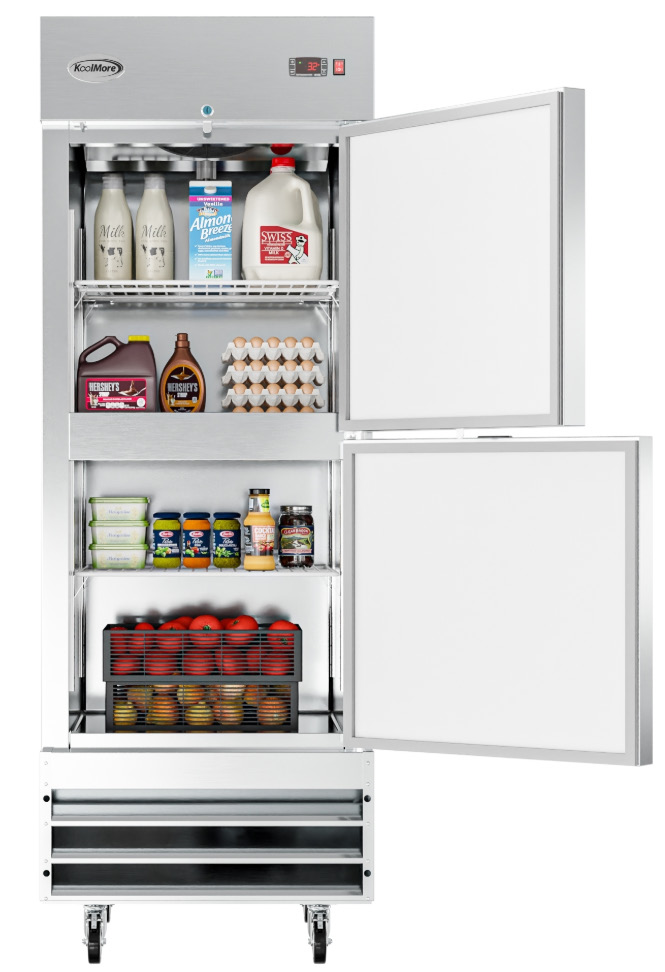 Product image #7 for KoolMore 1-Section Reach-In Refrigerator with Solid Half Doors, 23 Cu. Ft., Stainless Steel, Bottom-Mount Self-Contained