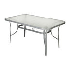 Thumbnail image #1 for Flash Furniture TLH-SC-094L-SV-GG Rectangular Patio Table with 5mm Clear Tempered Glass Top, Silver Steel Frame and Umbrella Hole
