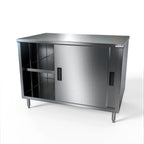 Thumbnail image #1 for NBR Equipment TCB-4830S Enclosed Work Table, Cabinet Base with 2 Sliding Doors, 48"W x 30"D, 14-Gauge 304 Stainless Steel Flat Top, Adjustable Shelf