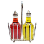 Thumbnail image #1 for TableCraft Products 600ST Oil & Vinegar Dispenser Set, 2 6 oz Clear Glass Bottles, Stainless Steel Tops, Chrome Rack Case of 6