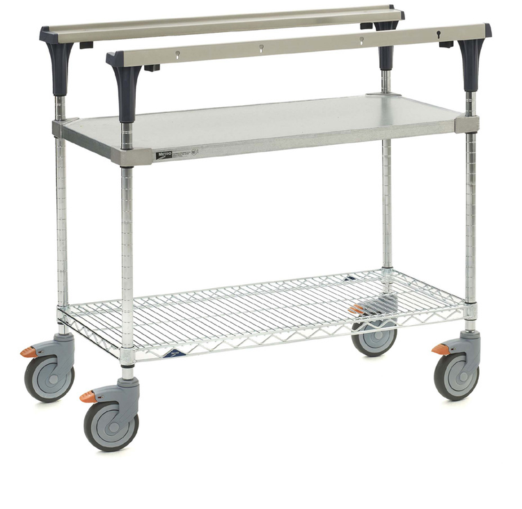Product image #5 for Metro PrepMate MultiStation 18" x 36" Mobile Prep Cart with Solid Galvanized and Brite Wire Shelves