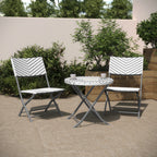 Thumbnail image #2 for Flash Furniture Rouen FV-FWA085-GRYWHT-GRY-GG Round 3-Piece Foldable Table and Chair Set, Brown Woven PE Rattan, Black Steel Frames