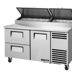 Thumbnail image #1 for True General Foodservice TPP-AT-60D-2-HC~HGTP 60.25" Pizza Prep Refrigerator, 1 Door, 2 Drawers, 33–41°F Pan Rail