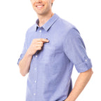 Thumbnail image #1 for Chef Works Oxford SES01-BLU-XL Men's Blue Stretch Poly/Cotton Chef Shirt, Long Sleeve, Snap Front, XL